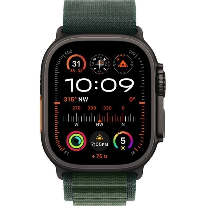 Apple Watch Ultra 2 (Cellular + GPS) - 64GB - 49mm - Black Titanium Case with Dark Green Textile Alpine Loop Band - One Size by Apple - Refurbished - Acceptable condition - US$394.44