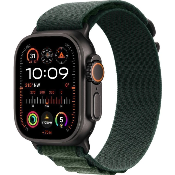Apple Watch Ultra 2 (Cellular + GPS) - 64GB - 49mm - Black Titanium Case with Dark Green Textile Alpine Loop Band - One Size by Apple - Image 2