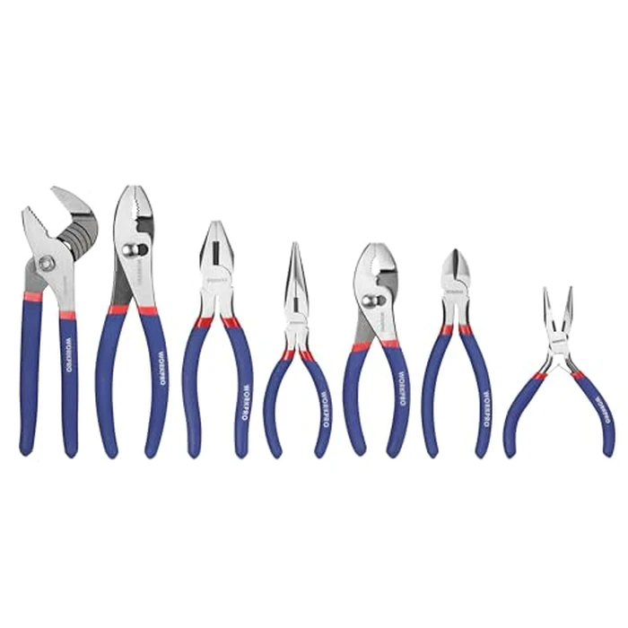 7-piece WORKPRO Pliers Set with Groove Joint, Long Nose, Slip Joint, Linesman, and Diagonal Pliers for DIY & Home Use by WORKPRO - Used - Very Good condition