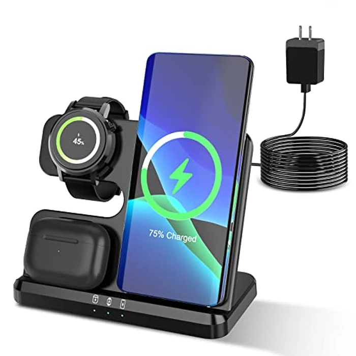 Upgraded 3 in 1 Wireless Charging Station for Samsung Compatible with Samsung S22 S21 S20 Note20 Z Flip 4/3 Z Fold Galaxy Buds Galaxy Watch iPhone 14/13/12/SE/11/XR/8 Adapter is Included by Ankilo - Image 1