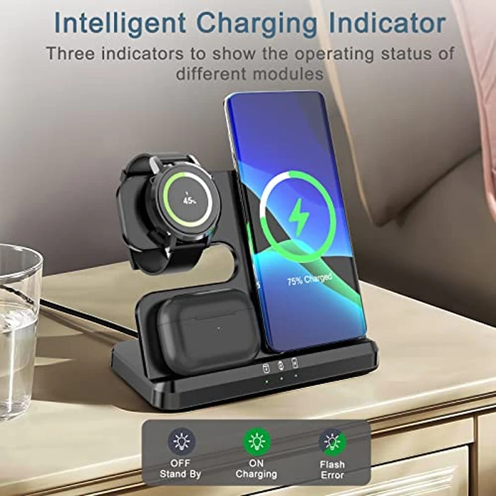 Upgraded 3 in 1 Wireless Charging Station for Samsung Compatible with Samsung S22 S21 S20 Note20 Z Flip 4/3 Z Fold Galaxy Buds Galaxy Watch iPhone 14/13/12/SE/11/XR/8 Adapter is Included by Ankilo - Image 5