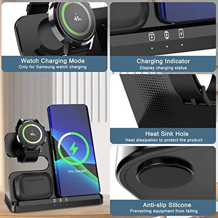 Upgraded 3 in 1 Wireless Charging Station for Samsung Compatible with Samsung S22 S21 S20 Note20 Z Flip 4/3 Z Fold Galaxy Buds Galaxy Watch iPhone 14/13/12/SE/11/XR/8 Adapter is Included by Ankilo - Image 7