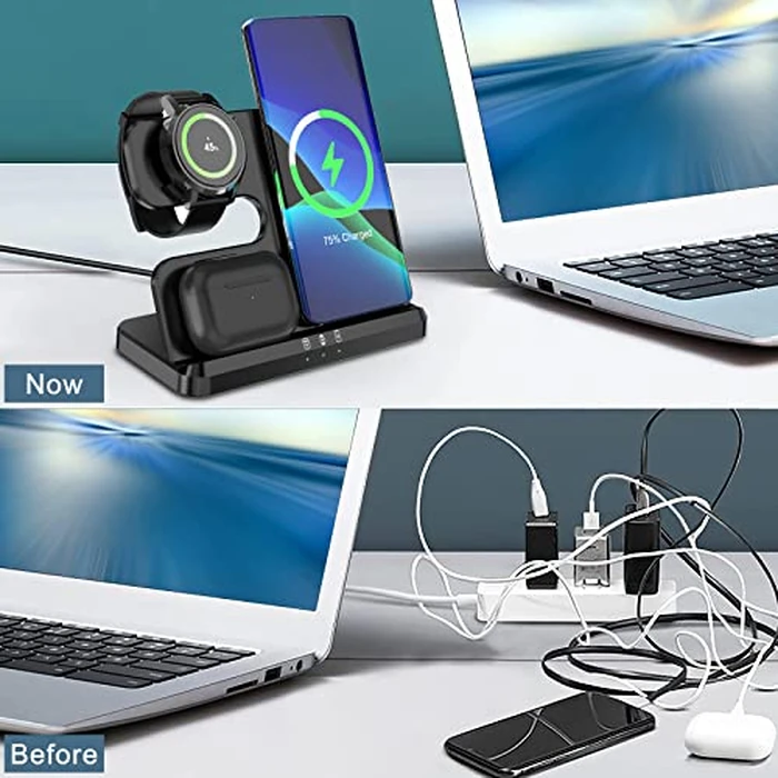 Upgraded 3 in 1 Wireless Charging Station for Samsung Compatible with Samsung S22 S21 S20 Note20 Z Flip 4/3 Z Fold Galaxy Buds Galaxy Watch iPhone 14/13/12/SE/11/XR/8 Adapter is Included by Ankilo - Image 8