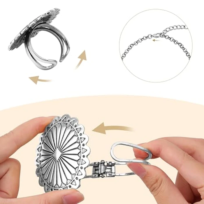 JMScape 4 PCS Western Turquoise Jewelry for Women Boho Vintage Navajo Pearl Necklace Earring Bracelet Ring Set Country Cowgirl Accessories for Gift (J-Silver) by JMScape - Image 5