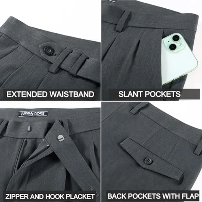 Men's Pleated Dress Pants Vintage Style Extended Waisted Pleated Tapered Dress Trousers Cropped Pant Dark Gray S by PJ PAUL JONES - Used - Like New condition - US$29.72