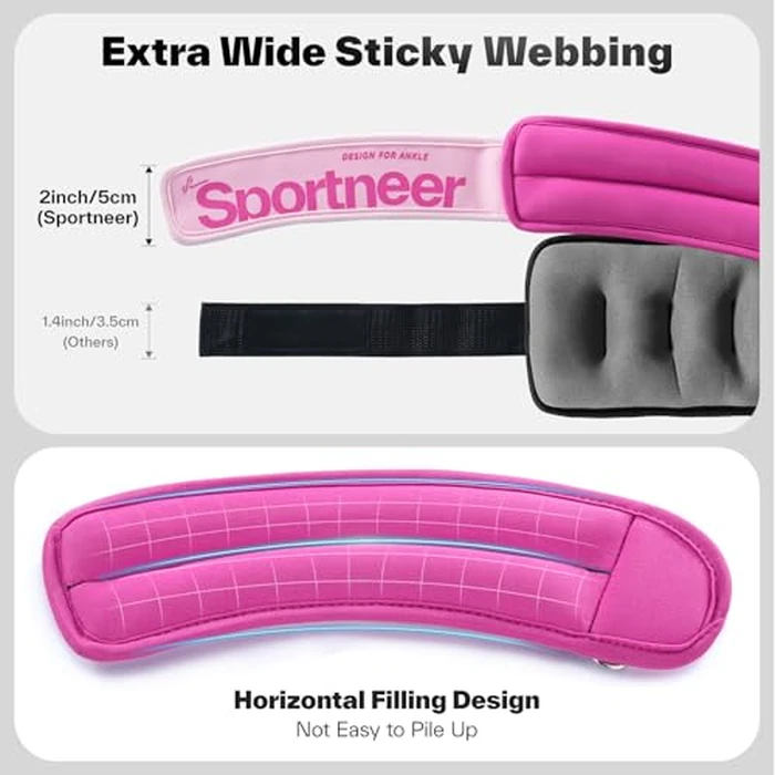 Sportneer Ankle Weights 0.5/1/2/3/5 LBS 1 Pair Wrist Leg Arm Weights for Women Men Kids Child with Adjustable Straps, Strength Weighted for Jogging Running Walking Fitness Gym Workout (Pink, l lb x 2) by Sportneer - Image 3