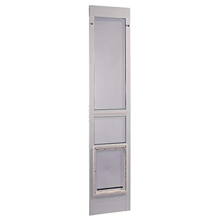 IDEAL PET PRODUCTS Since 1979 Ideal Pet Modular Aluminum Pet Patio Door with Single Pane Glass and Clear Flexible Flap. Fits up to 1” Aluminum Patio Track Width ONLY, Extra Large, White by Ideal Pet Products - Image 1