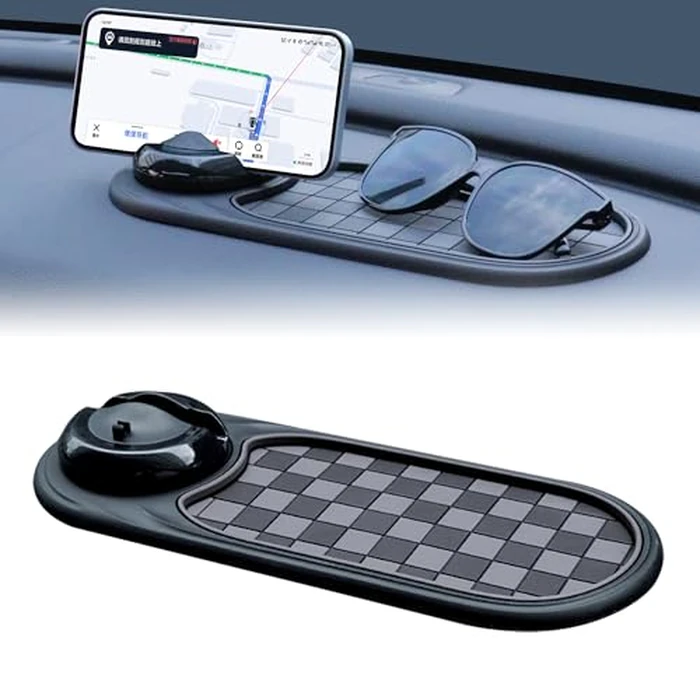 Universal Anti-Slip Car Dashboard Mat with 360 degrees Rotating Phone Holder - Multi-Functional Organizer Pad for Phones, Sunglasses, Keys, and Daily Essentials (Gray Black) by Jiechen - Image 1