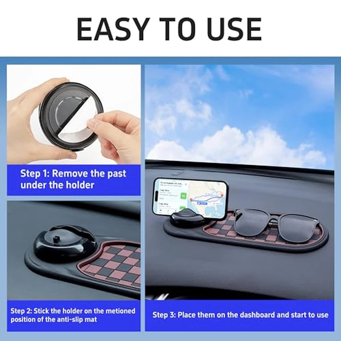 Universal Anti-Slip Car Dashboard Mat with 360 degrees Rotating Phone Holder - Multi-Functional Organizer Pad for Phones, Sunglasses, Keys, and Daily Essentials (Gray Black) by Jiechen - Image 5