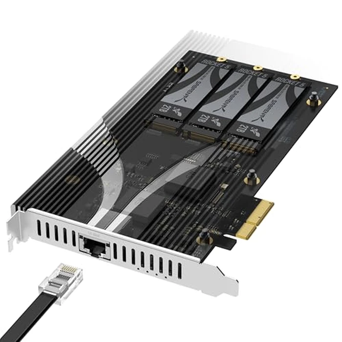 SABRENT PCIe 3.0 x4 Add-in Card with 10GbE and 3X M.2 NVMe SSD Slots, Tool-Free Aluminum Heatsink, Supports 2230/2242/2260/2280, No Bifurcation Required, NAS/Server/PC Compatible (EC-PM2L) by SABRENT - Used - Very Good condition