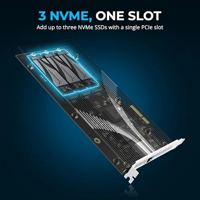SABRENT PCIe 3.0 x4 Add-in Card with 10GbE and 3X M.2 NVMe SSD Slots, Tool-Free Aluminum Heatsink, Supports 2230/2242/2260/2280, No Bifurcation Required, NAS/Server/PC Compatible (EC-PM2L) by SABRENT - Image 2