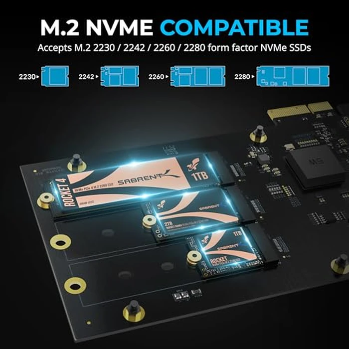 SABRENT PCIe 3.0 x4 Add-in Card with 10GbE and 3X M.2 NVMe SSD Slots, Tool-Free Aluminum Heatsink, Supports 2230/2242/2260/2280, No Bifurcation Required, NAS/Server/PC Compatible (EC-PM2L) by SABRENT - Image 7