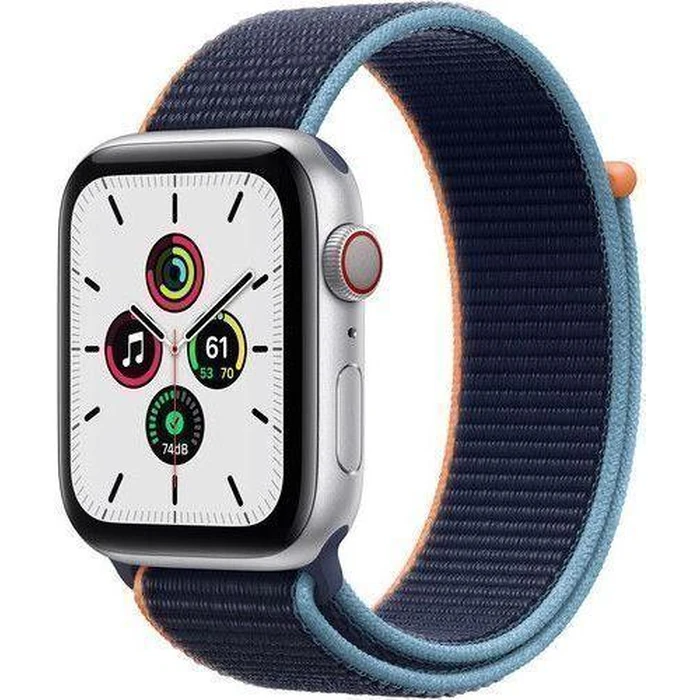 Apple Watch SE 1st Gen (2020) (Cellular + GPS) - 32GB - 44mm - Silver Aluminum Case with Deep Navy Textile Sport Loop Band by Apple - Refurbished - Acceptable condition