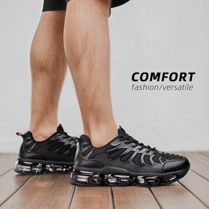 Srenket Mens Running Shoes Air Cushion Walking Tennis Sneakers Fashion Casual Non Slip Breathable Trail Sport Gym Black by Srenket - Image 2