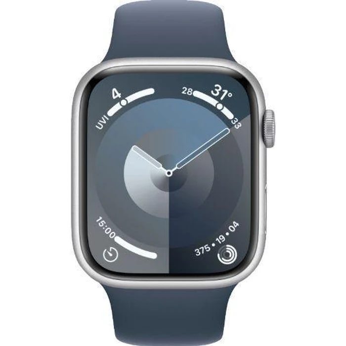 Apple Watch Series 9 (GPS) - 64GB - 41mm - Silver Aluminum Case with Storm Blue Rubber Sport Band - Small/Medium Size by Apple - Refurbished - Excellent condition - US$226.48