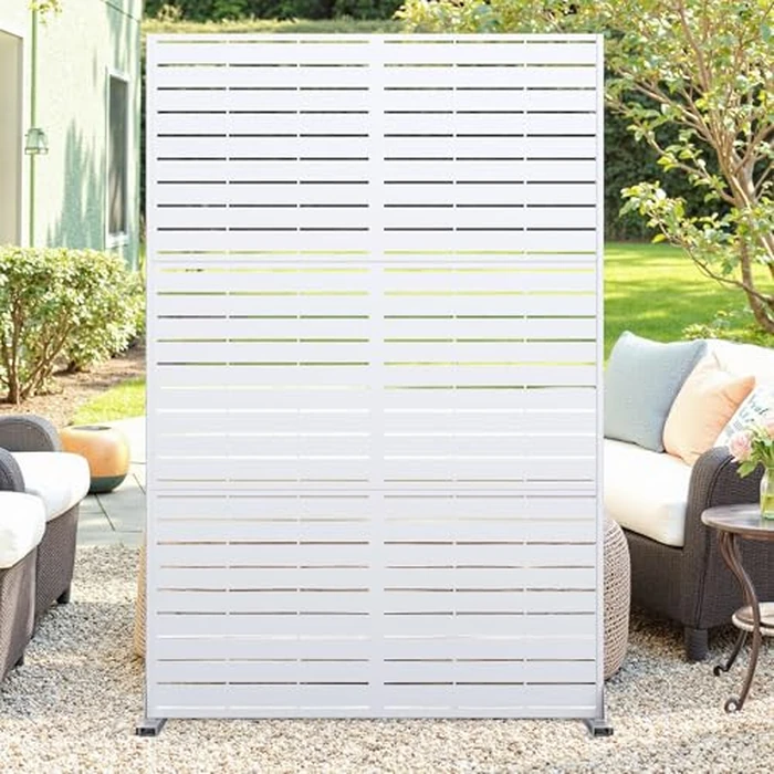 72" H x 47" w Metal Privacy Screen Outdoor, Freestanding Decorative Screens, Outdoor Privacy Screen & Panels for Patio Lawn Garden Deck Balcony (White) by PeakPursuit - Image 1
