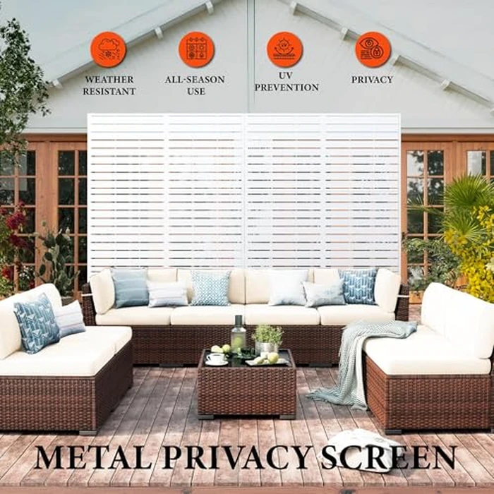 72" H x 47" w Metal Privacy Screen Outdoor, Freestanding Decorative Screens, Outdoor Privacy Screen & Panels for Patio Lawn Garden Deck Balcony (White) by PeakPursuit - Image 6