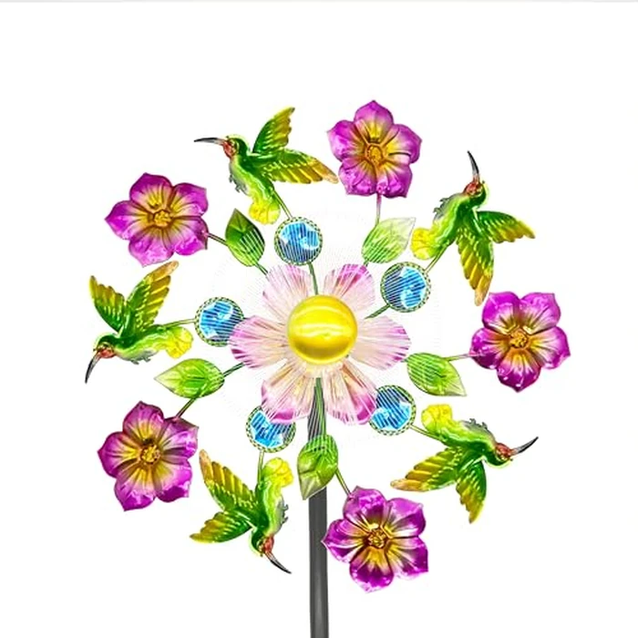 Solar Wind Spinners Outdoors for Yard and Garden - 40 Inch Metal Wind Sculpture, Outdoor Kinetic Windmill with Multi-Color Led Lights for Patio, Lawn & Garden Decoration (Magpies) by Yourongmao - Image 1
