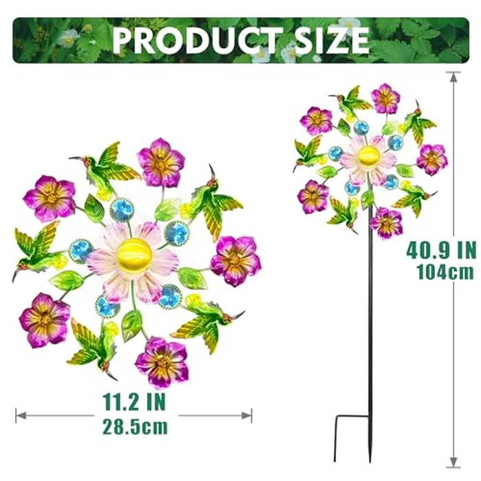 Solar Wind Spinners Outdoors for Yard and Garden - 40 Inch Metal Wind Sculpture, Outdoor Kinetic Windmill with Multi-Color Led Lights for Patio, Lawn & Garden Decoration (Magpies) by Yourongmao - Image 2