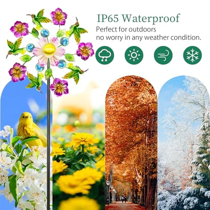 Solar Wind Spinners Outdoors for Yard and Garden - 40 Inch Metal Wind Sculpture, Outdoor Kinetic Windmill with Multi-Color Led Lights for Patio, Lawn & Garden Decoration (Magpies) by Yourongmao - Image 3