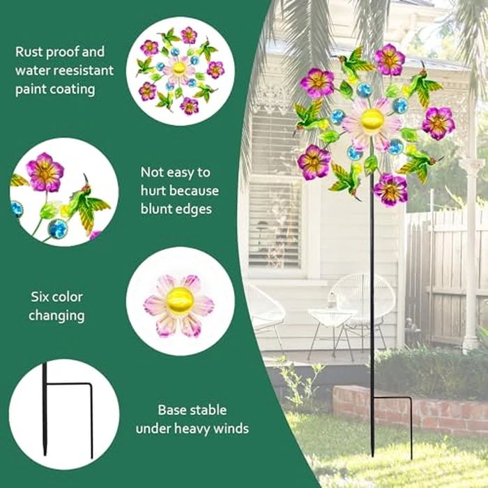 Solar Wind Spinners Outdoors for Yard and Garden - 40 Inch Metal Wind Sculpture, Outdoor Kinetic Windmill with Multi-Color Led Lights for Patio, Lawn & Garden Decoration (Magpies) by Yourongmao - Image 4