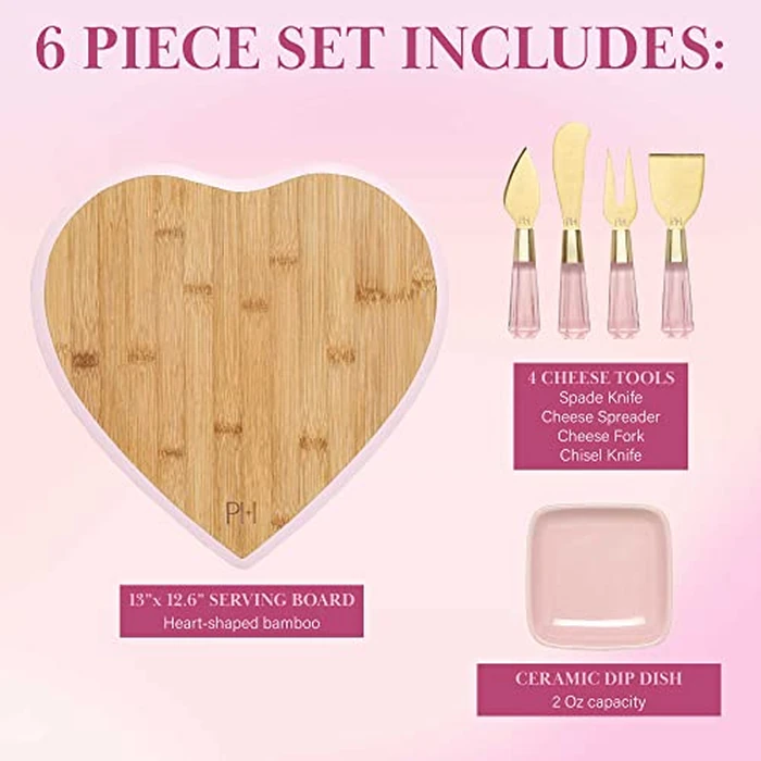 Paris Hilton Charcuterie Board and Serving Set, Bamboo Serving Board, Ceramic Dish, Cheese Utensils with Titanium Coated Blades, 6-Piece Set, Pink by Paris Hilton - Image 4