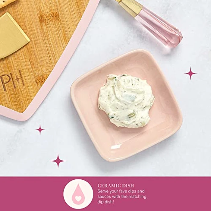Paris Hilton Charcuterie Board and Serving Set, Bamboo Serving Board, Ceramic Dish, Cheese Utensils with Titanium Coated Blades, 6-Piece Set, Pink by Paris Hilton - Image 7