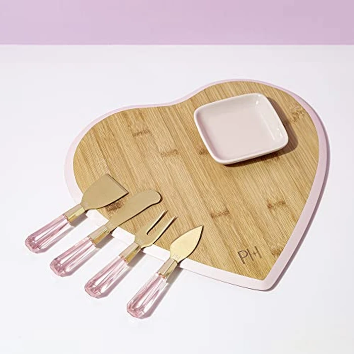 Paris Hilton Charcuterie Board and Serving Set, Bamboo Serving Board, Ceramic Dish, Cheese Utensils with Titanium Coated Blades, 6-Piece Set, Pink by Paris Hilton - Image 9