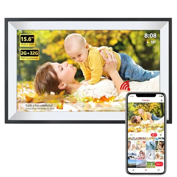 Frameo Digital Photo Frame 10.1 Inch Smart WiFi Digital Picture Frame, IPS Touch Screen, 32GB, Electronic Slideshow, Load from Phone App, Auto-Rotate, for Grandparents & Mothers Day by Youyu - Used - Good condition