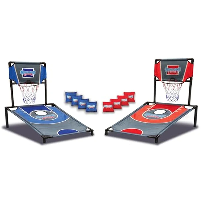Cornhole Shootout Sports Basketball Net Cornhole Board Set, Basketball & Cornhole in One, Includes 8 Red/Blue Bean Bags, Convenient Carrying Case, Tailgating Fun by CORNHOLE SHOOTOUT - Used - Very Good condition - US$52.98