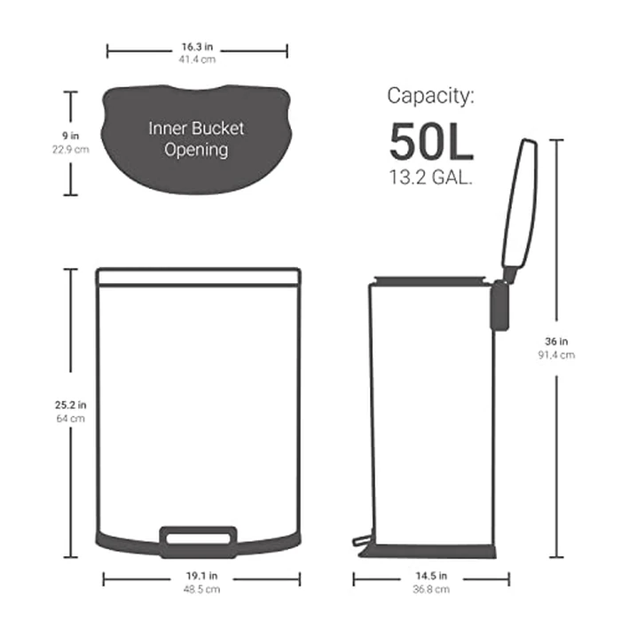 QUALIAZERO 50L/13 Gallon Stainless Steel Trashcan, Soft Close Lid & Smudge-Free Finish, Ideal for Home and Business Use, D Shape (Stainless Steel) by QUALIAZERO - Image 3
