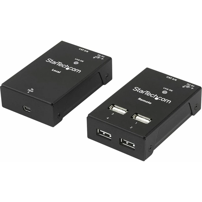 StarTech 4-Port USB 2.0-Over-Cat5-or-Cat6 Extender 130ft (40m) (USB2004EXTV) - Black by StarTech - Image 1
