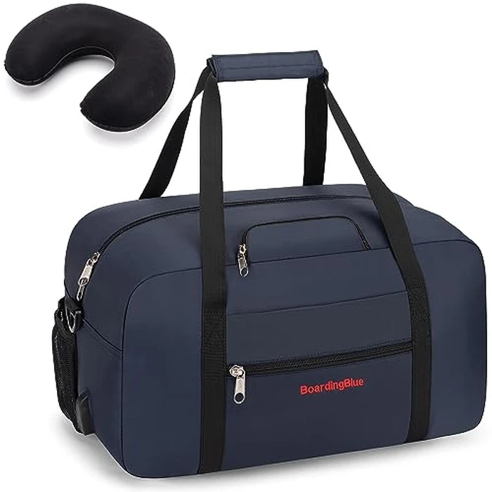 17x10x9 United Airline Personal Item Under Seat Duffel Bag With Free Pillow And USB Port (Navy) by Boardingblue - Used - Very Good condition