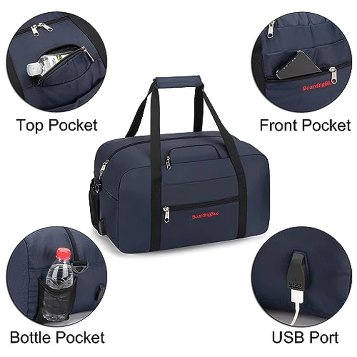 17x10x9 United Airline Personal Item Under Seat Duffel Bag With Free Pillow And USB Port (Navy) by Boardingblue - Image 3