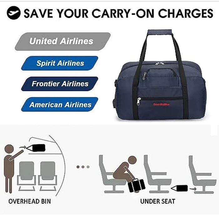 17x10x9 United Airline Personal Item Under Seat Duffel Bag With Free Pillow And USB Port (Navy) by Boardingblue - Image 6