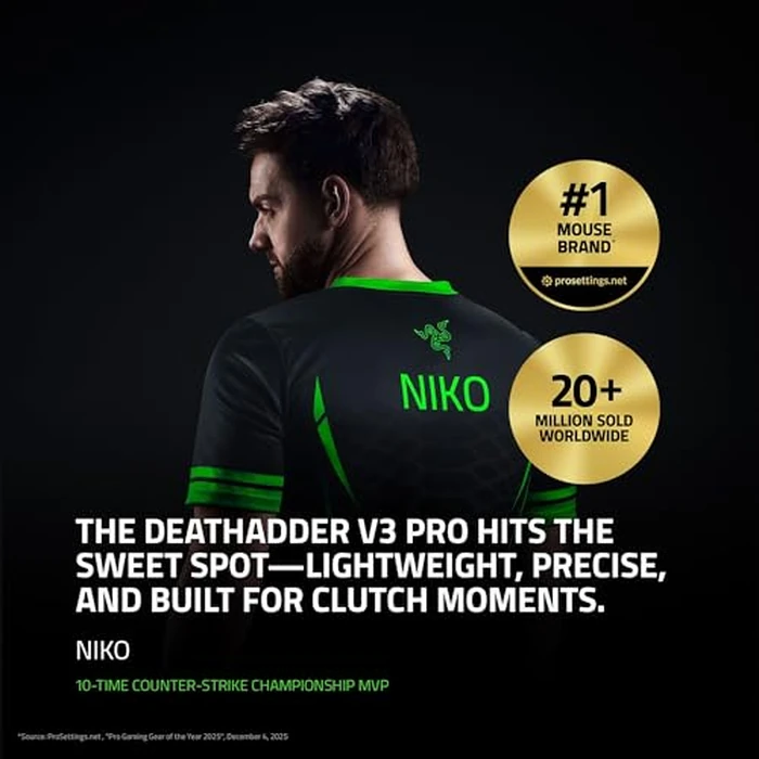 Razer DeathAdder V3 Pro Wireless Gaming Mouse + Hyperpolling Wireless Dongle: 63g Ultra Lightweight - Focus Pro 30K Optical Sensor - Optical Switches Gen-3-5 Programmable Buttons - Black by Razer - Image 2