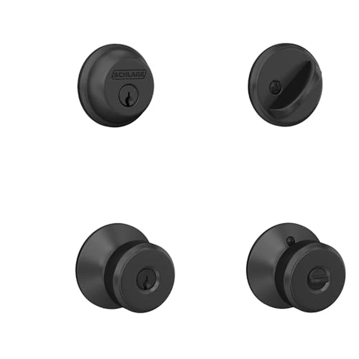 Schlage FB50N G BWE 622 Single Cylinder Deadbolt and Keyed Entry Bowery Knob, Matte Black by SCHLAGE - Used - Like New condition - CA$53.27