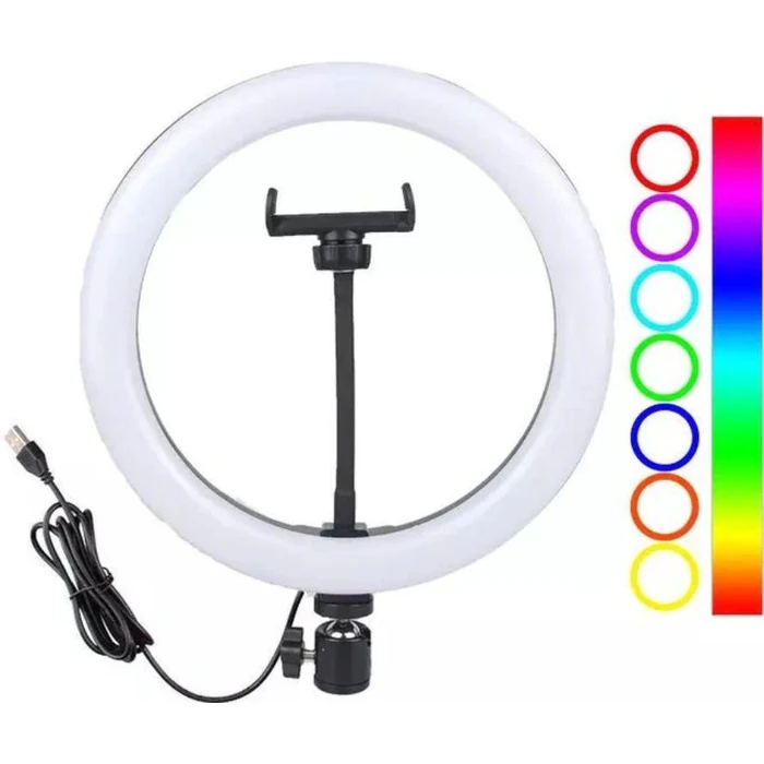 RGB Ring Light Selfie 10” with 65" Tripod Stand & Phone Holder - White - Refurbished - Excellent condition - CA$50.98