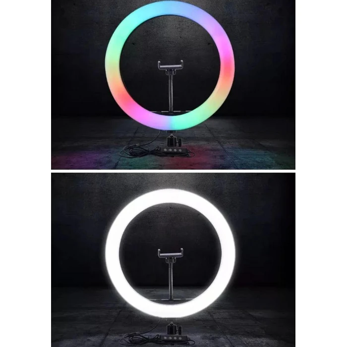 RGB Ring Light Selfie 10” with 65" Tripod Stand & Phone Holder - White - Image 3