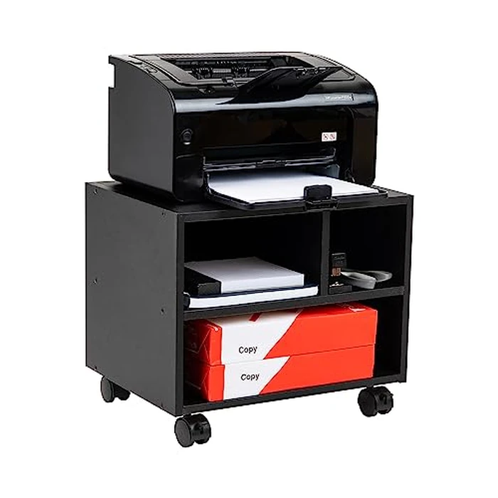 Mind Reader Rolling Printer Cart, Utility Cart, Printer Stand, Under Desk Storage, Office, MDF, 16"L x 12"W x 13.75"H, Black by Mind Reader - Image 1