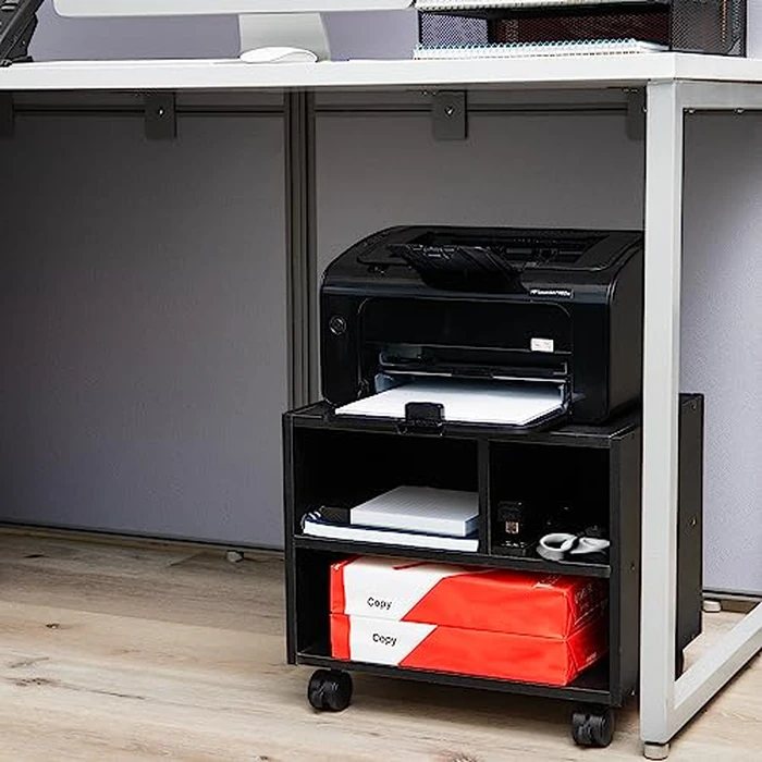 Mind Reader Rolling Printer Cart, Utility Cart, Printer Stand, Under Desk Storage, Office, MDF, 16"L x 12"W x 13.75"H, Black by Mind Reader - Image 2