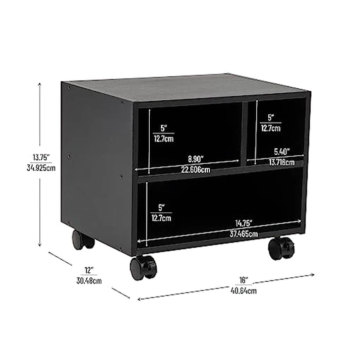 Mind Reader Rolling Printer Cart, Utility Cart, Printer Stand, Under Desk Storage, Office, MDF, 16"L x 12"W x 13.75"H, Black by Mind Reader - Image 3