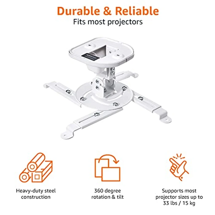 Amazon Basics Tilting Projector Bracket Mount for Ceiling and Wall, 15 kg / 33lbs Capacity, White by Amazon Basics - Image 3