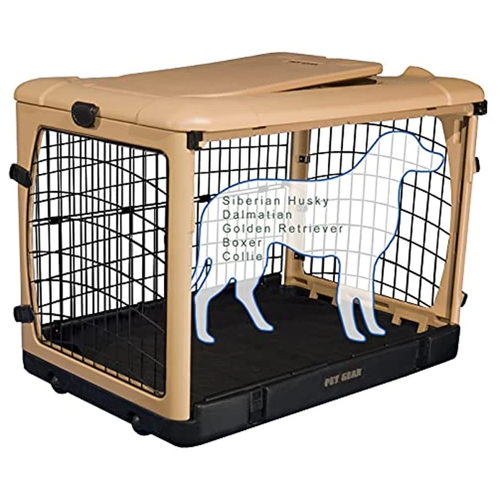 Pet Gear “The Other Door” 4 Door Steel Crate for Dogs/Cats with Garage-Style Door, Includes Plush Bed + Travel Bag, No Tools Required, New Tan, 42 Inch by PET GEAR INC - Used - Very Good condition
