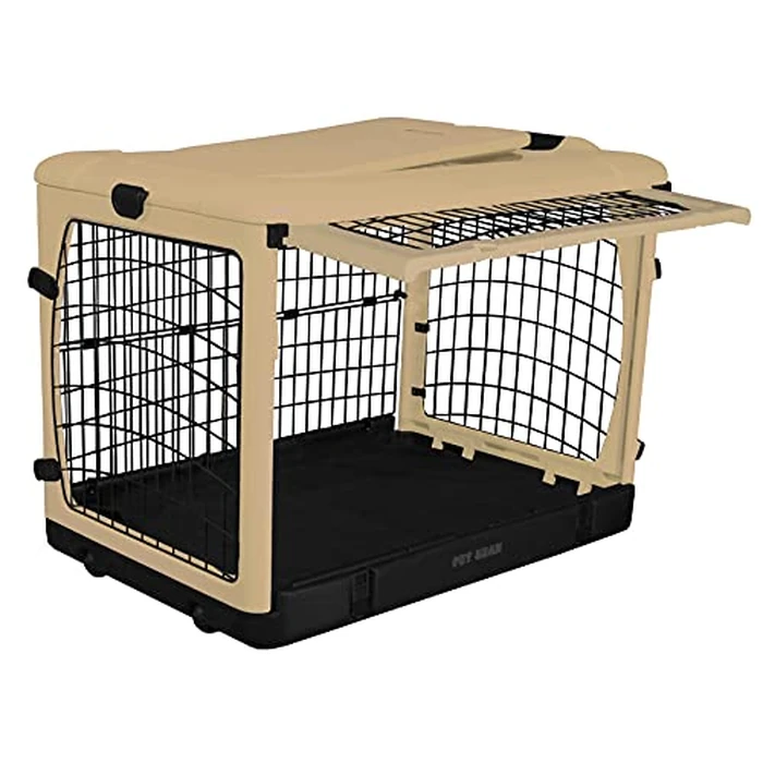 Pet Gear “The Other Door” 4 Door Steel Crate for Dogs/Cats with Garage-Style Door, Includes Plush Bed + Travel Bag, No Tools Required, New Tan, 42 Inch by PET GEAR INC - Image 2