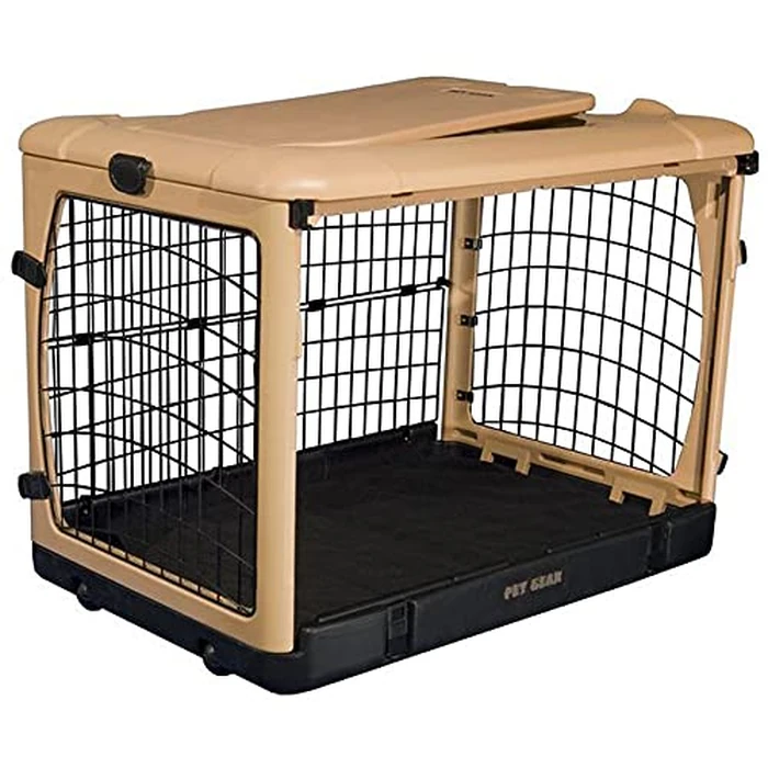 Pet Gear “The Other Door” 4 Door Steel Crate for Dogs/Cats with Garage-Style Door, Includes Plush Bed + Travel Bag, No Tools Required, New Tan, 42 Inch by PET GEAR INC - Image 3