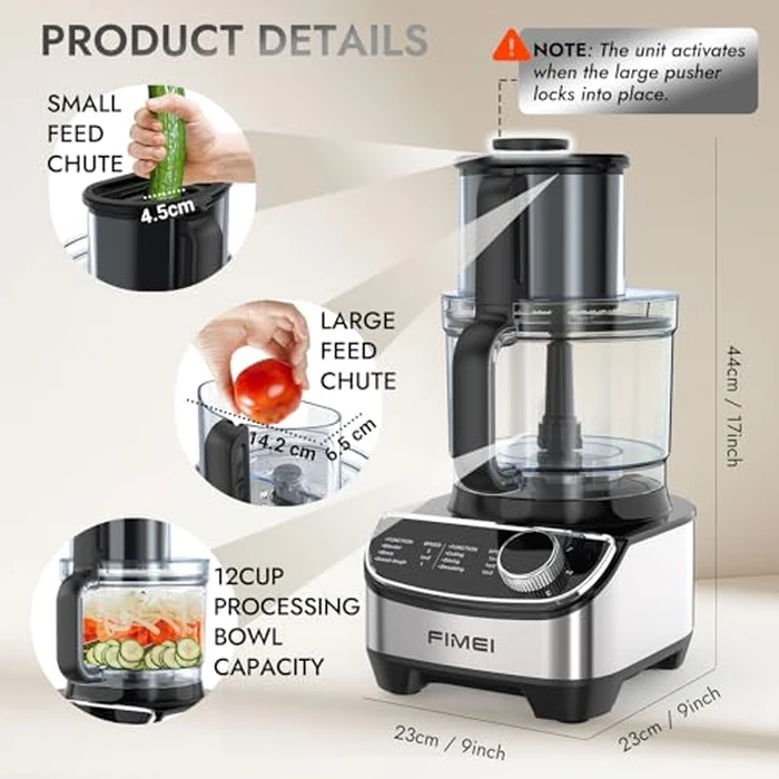 FIMEI 12-Cup Food Processor and Vegetable Chopper, 600W Electric Food Chopper for Slicing, Shredding, Chopping, Pureeing, Dough, Baby Food Maker, Large Feed Chute, Dishwasher Safe Bowl by FIMEI - Image 9
