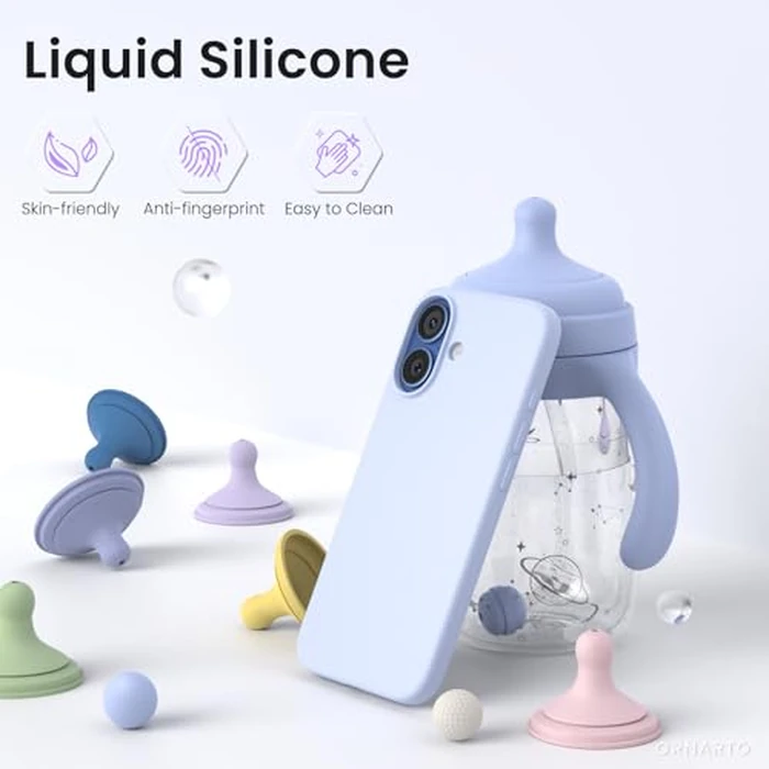 ORNARTO Compatible with iPhone 17 Case,Slim Liquid Silicone 3 Layers Soft Gel Rubber Shockproof Protective Phone Case for iPhone 17 6.3" with Anti-Scratch Microfiber Lining-Baby Blue by ORNARTO - Image 4