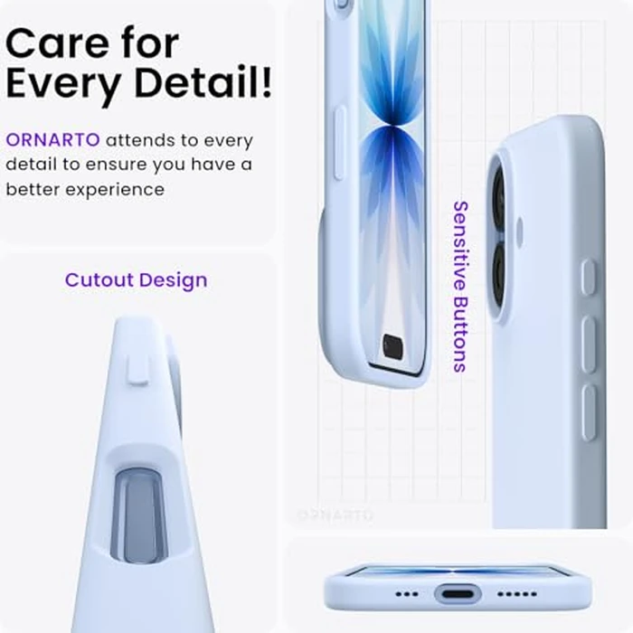 ORNARTO Compatible with iPhone 17 Case,Slim Liquid Silicone 3 Layers Soft Gel Rubber Shockproof Protective Phone Case for iPhone 17 6.3" with Anti-Scratch Microfiber Lining-Baby Blue by ORNARTO - Image 6