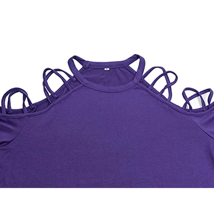 BILIKE JOMEX Off The Shoulder Tops for Women Sexy Short Sleeve Strappy Cold Shoulder T-Shirt S-Purple M by BILIKE JOMEX - Image 1